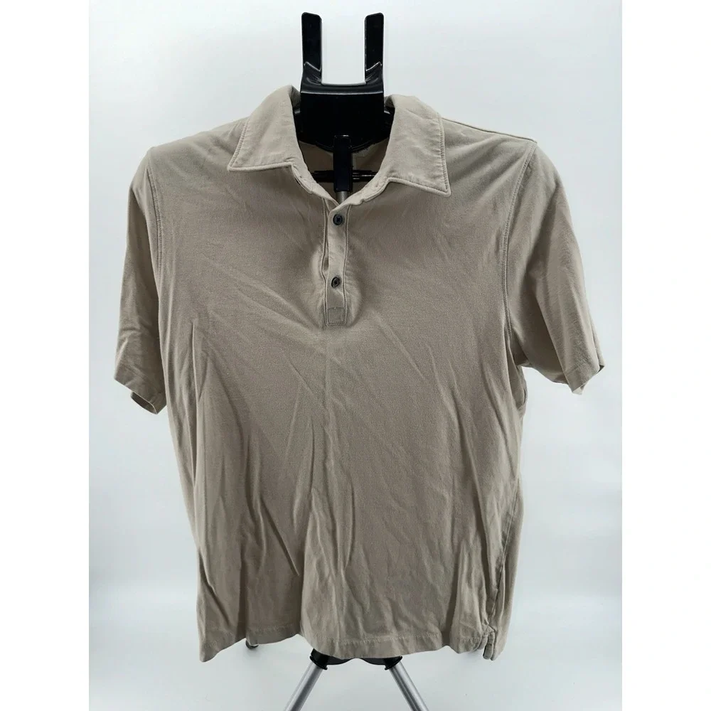Banana Republic Linen Blend Polo Shirt Mens Medium Short Sleeve Johnny Collar